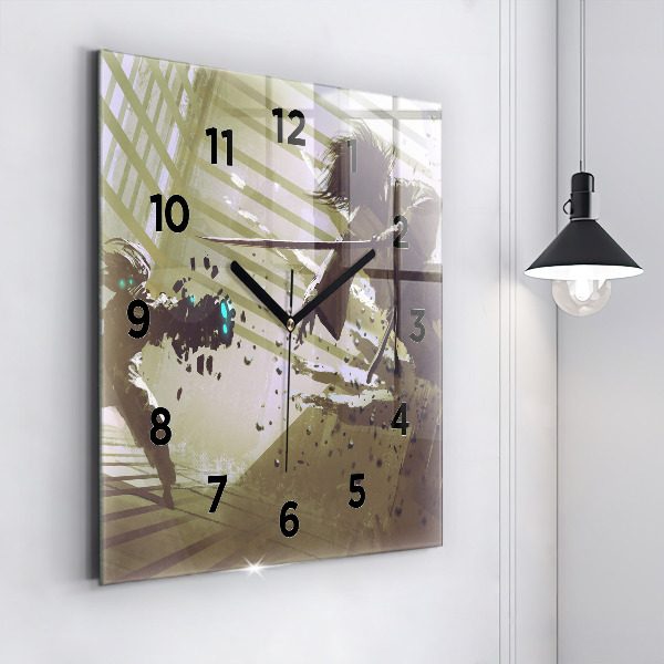 Square wall clock Robot vs Samurai Fight