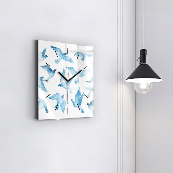 Square wall clock Flying blue birds