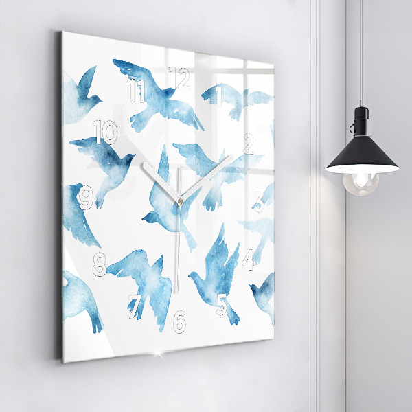 Square wall clock Flying blue birds