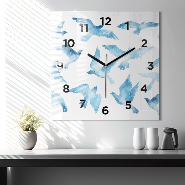 Square wall clock Flying blue birds