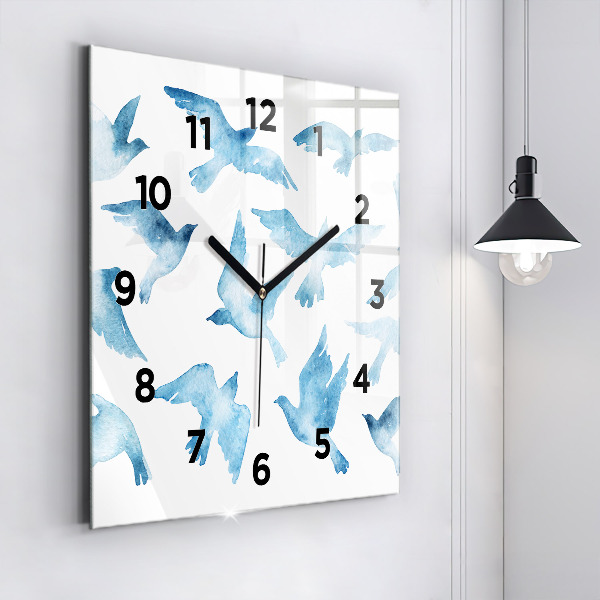 Square wall clock Flying blue birds
