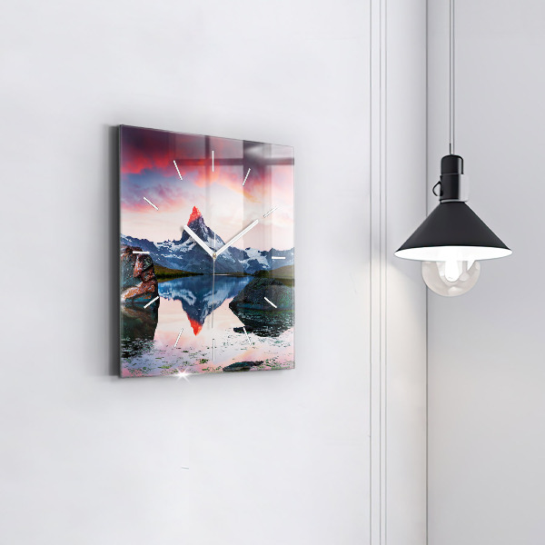 Square wall clock Stellisee Matterhorn lake