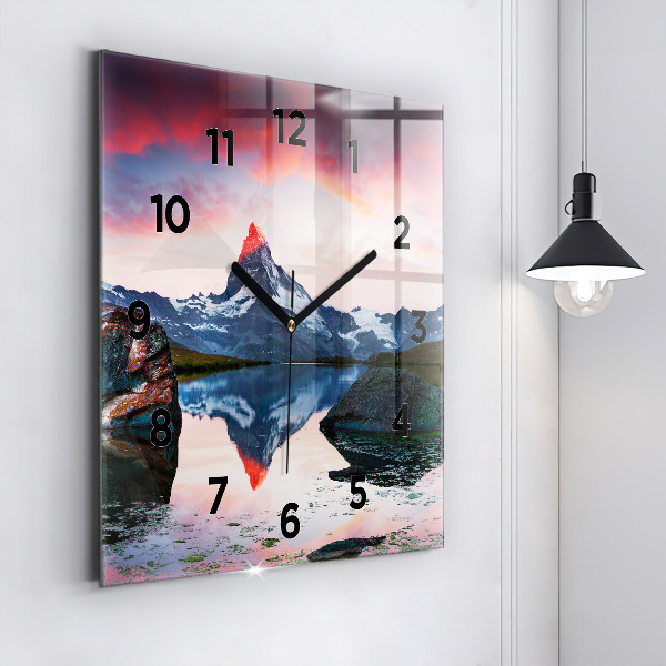 Square wall clock Stellisee Matterhorn lake