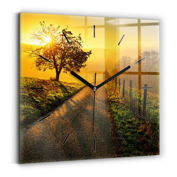 Square wall clock Fog at sunrise