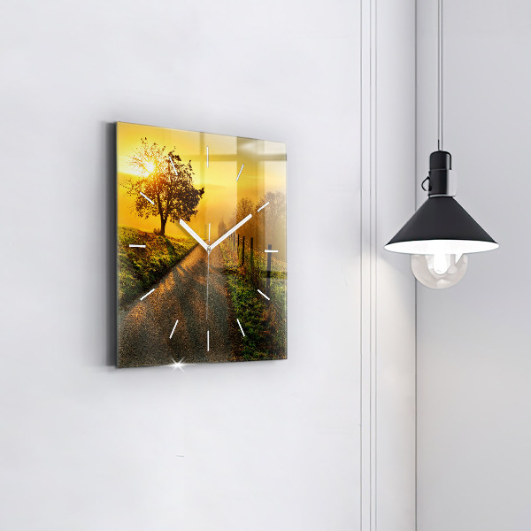 Square wall clock Fog at sunrise