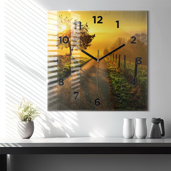 Square wall clock Fog at sunrise