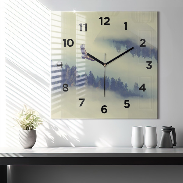 Square wall clock Misty forest eagle