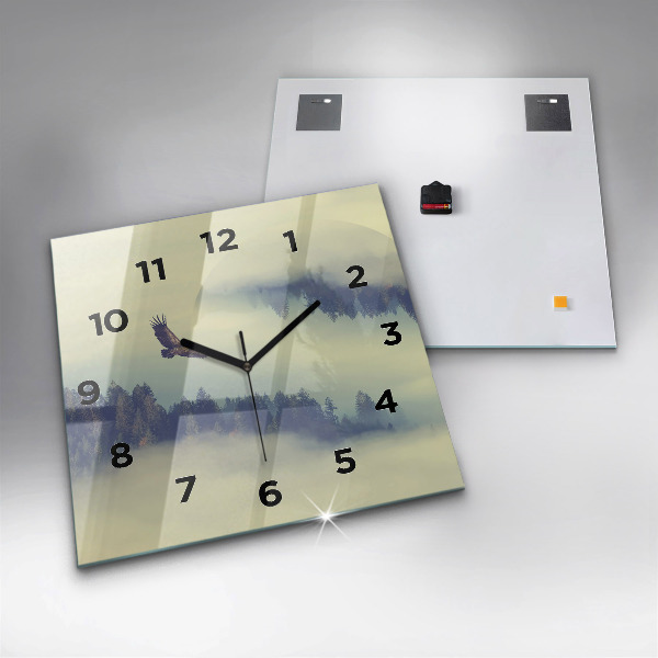 Square wall clock Misty forest eagle