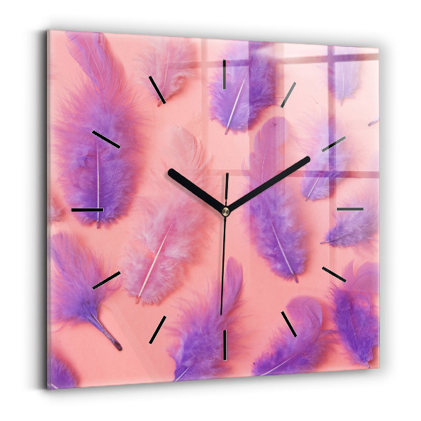 Square wall clock Colorful feathers