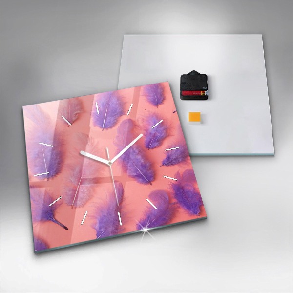 Square wall clock Colorful feathers