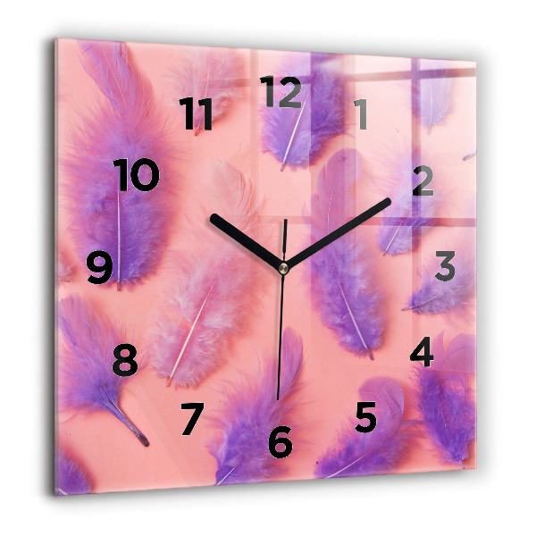 Square wall clock Colorful feathers