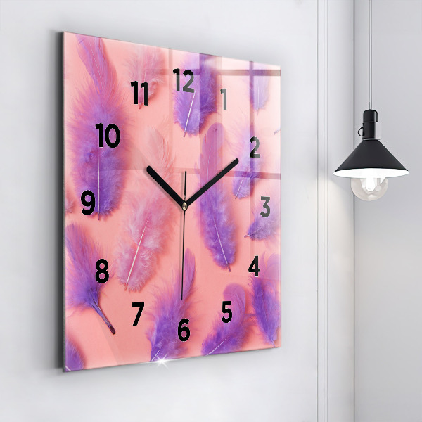 Square wall clock Colorful feathers