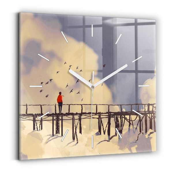 Square wall clock Man on the old bridge