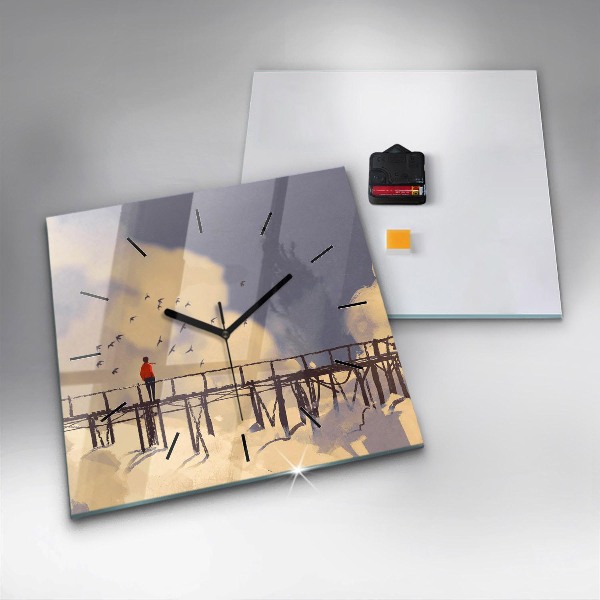 Square wall clock Man on the old bridge