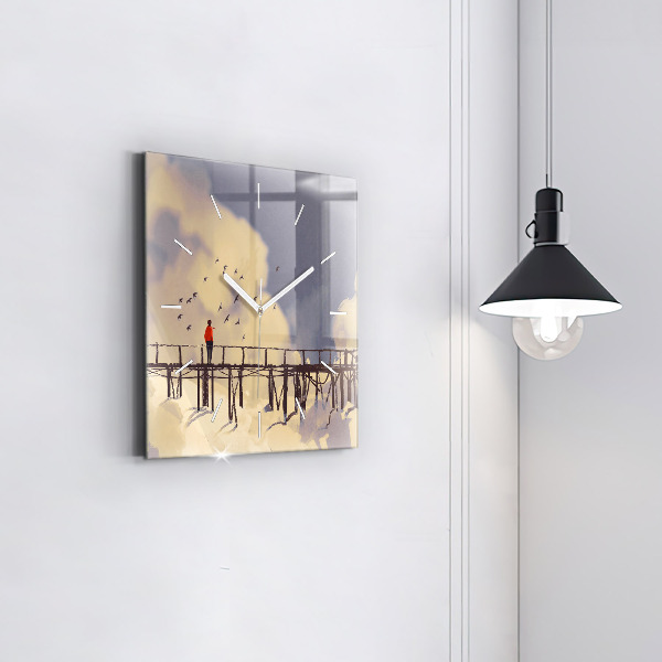 Square wall clock Man on the old bridge