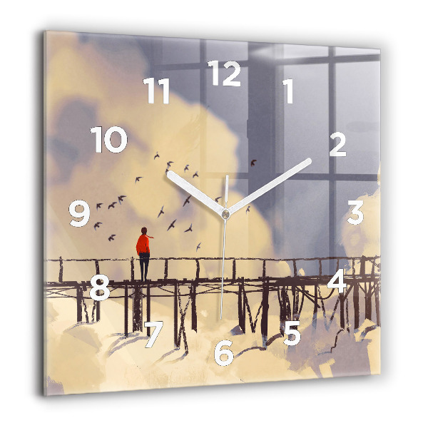 Square wall clock Man on the old bridge