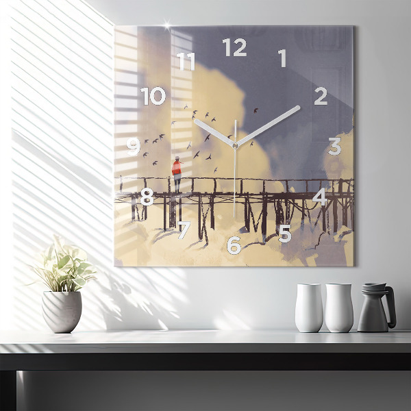 Square wall clock Man on the old bridge