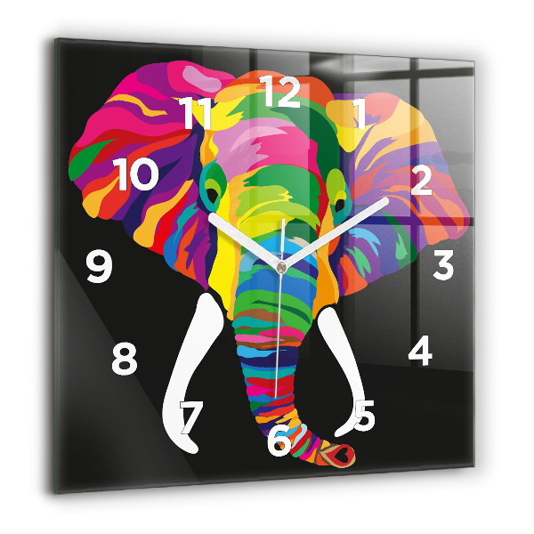 Square wall clock Colorful elephant
