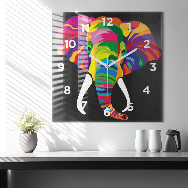 Square wall clock Colorful elephant