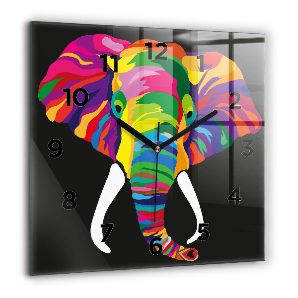 Square wall clock Colorful elephant