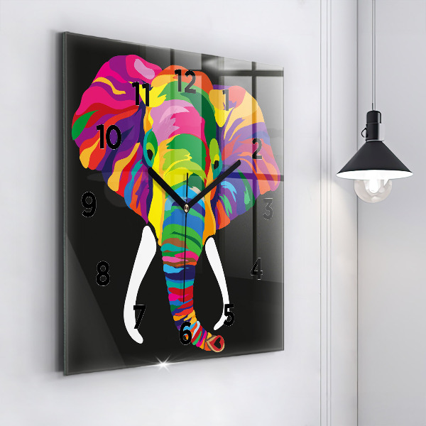 Square wall clock Colorful elephant
