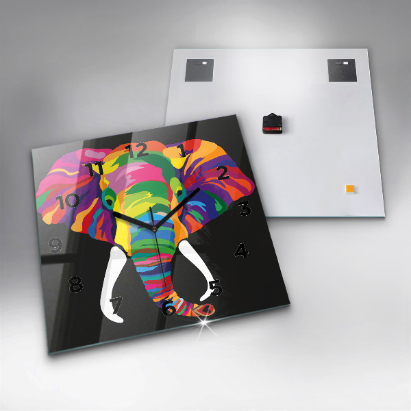 Square wall clock Colorful elephant