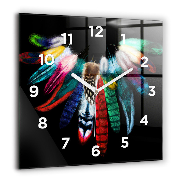 Square wall clock Colorful bird feathers