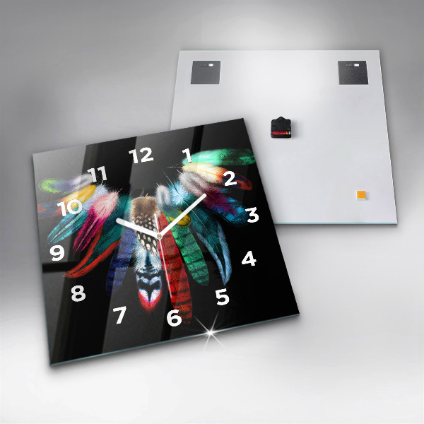 Square wall clock Colorful bird feathers