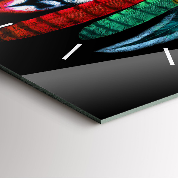 Square wall clock Colorful bird feathers