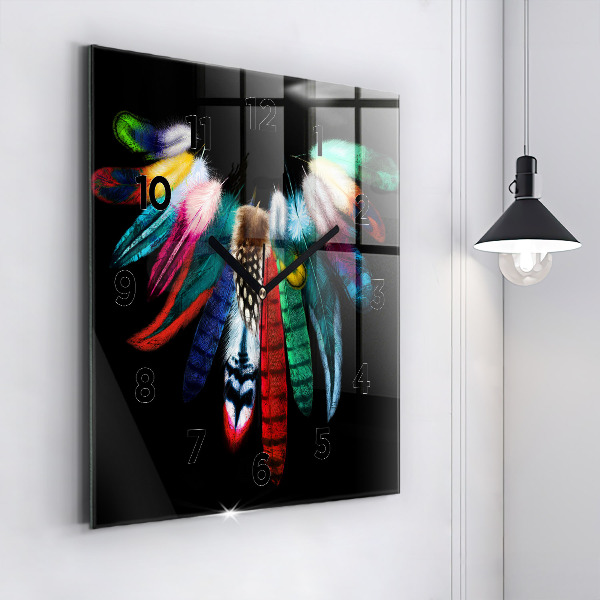 Square wall clock Colorful bird feathers