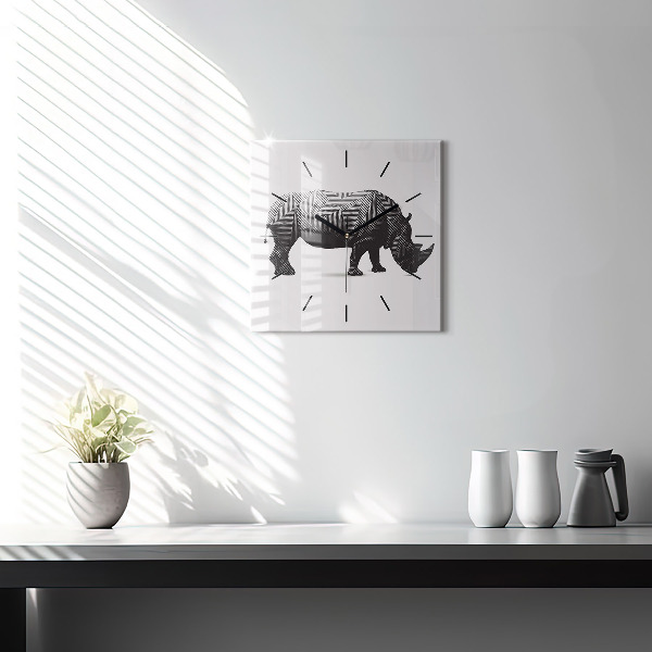 Square wall clock Rhinoceros line art