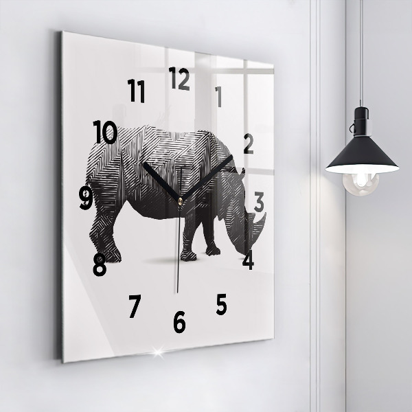 Square wall clock Rhinoceros line art