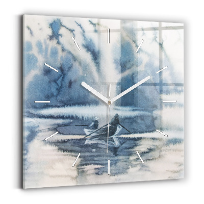 Square wall clock Fisherman on the lake