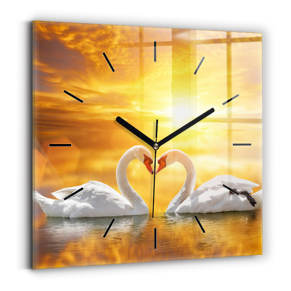 Square wall clock Swans in Love