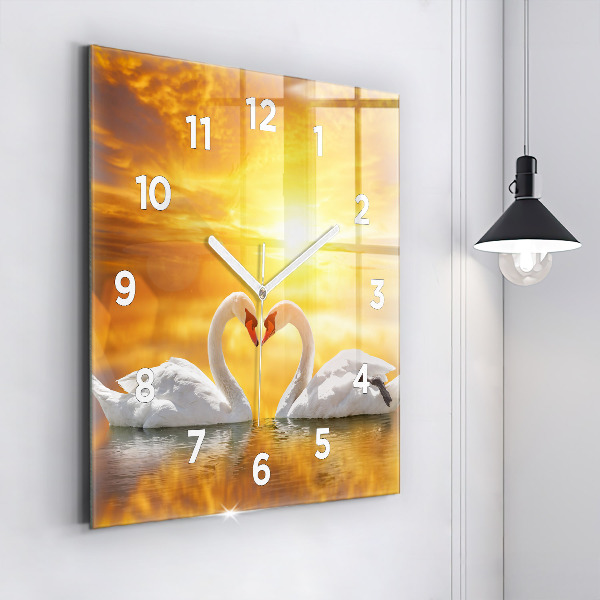 Square wall clock Swans in Love