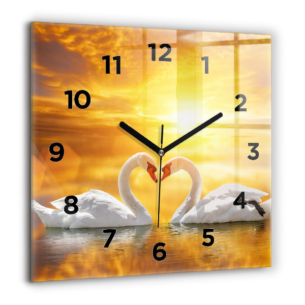 Square wall clock Swans in Love
