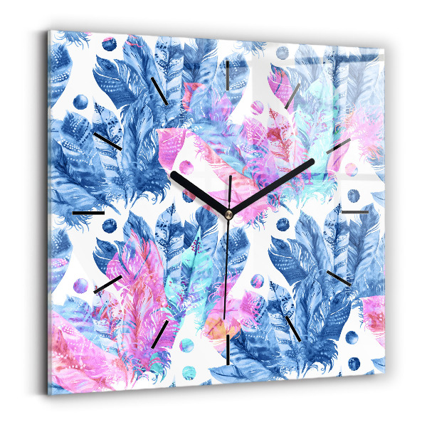 Square wall clock Colorful feathers