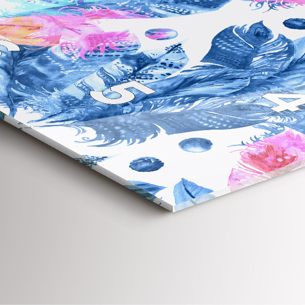 Square wall clock Colorful feathers