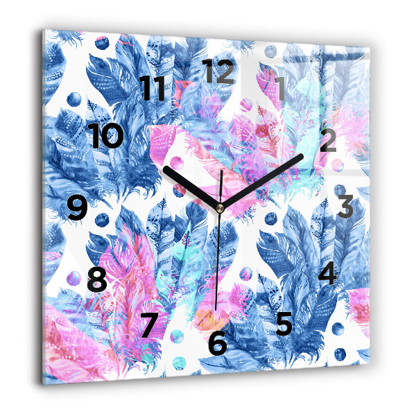 Square wall clock Colorful feathers