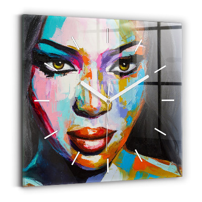 Square wall clock Colorful woman's face