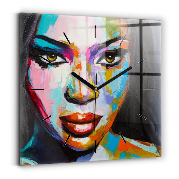 Square wall clock Colorful woman's face