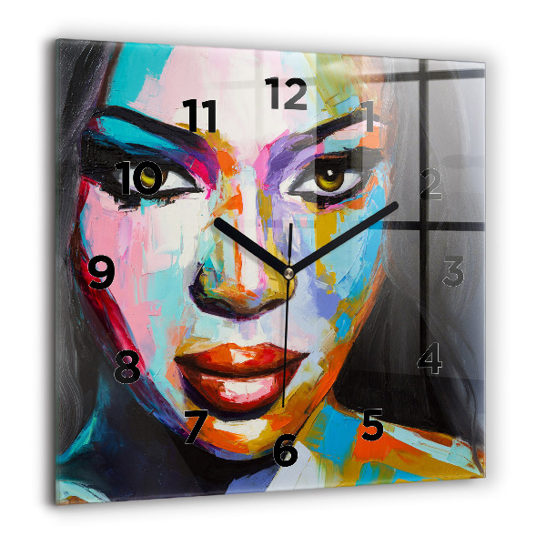 Square wall clock Colorful woman's face