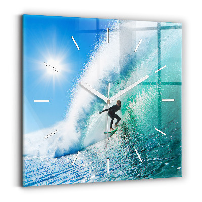 Square wall clock Surfing in Hawaii