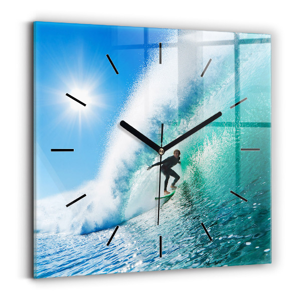 Square wall clock Surfing in Hawaii