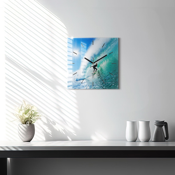 Square wall clock Surfing in Hawaii