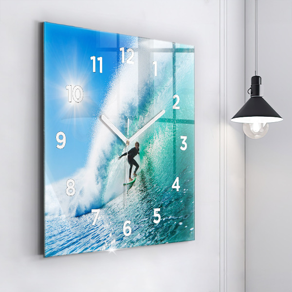 Square wall clock Surfing in Hawaii