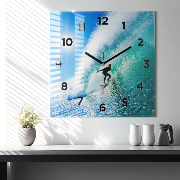 Square wall clock Surfing in Hawaii