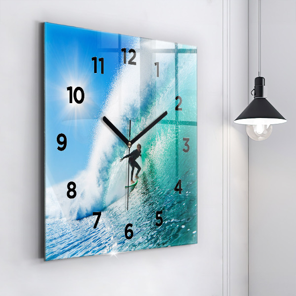 Square wall clock Surfing in Hawaii