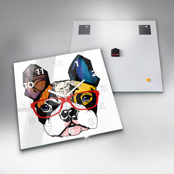 Square wall clock French bulldog with glasses