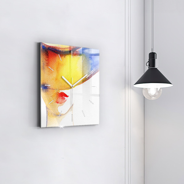 Square wall clock Woman in a hat